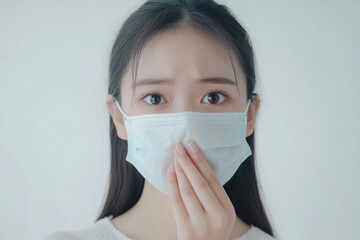 Poster - A woman wears a face mask to protect herself from airborne pathogens in public.