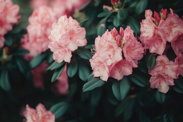 Poster - A bush of pink flowers with green leaves, perfect for garden or nature scenes.