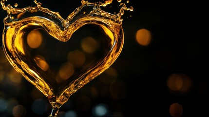 Poster - A heart-shaped splash of golden liquid against a dark background, symbolizing love and warmth.
