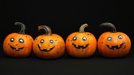 Sticker - Pumpkins with Smiling Faces on Black Background