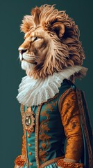 Canvas Print - Lion costumes wearing vintage styles surrealism wallpaper animal portrait mammal.