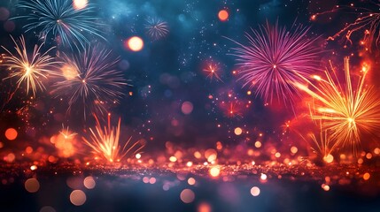 Poster - Breathtaking Display of Colorful Fireworks Explodes in the Night Sky Ushering in the New Year 2025 with Joyful and Festive Vibes