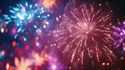 Poster - glittery explosion of festive new year 2025 fireworks with shimmering lights and colorful bursts cel