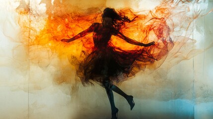 Poster - Silhouette of a Woman in Flowing Dress, Artistic Photography