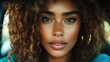 © svastix - A captivating close-up shows a woman's face with striking eyes and natural curls, exuding beauty and authenticity, highlighting her confident expression.