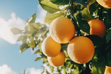 Poster - A bunch of oranges hanging from a tree.