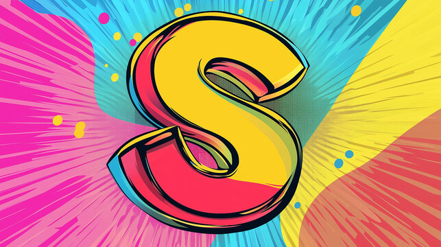 Pop art Alphabet letter S. Colorful background in pop art retro comic style.