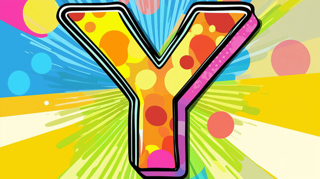 Pop art Alphabet letter Y. Colorful background in pop art retro comic style.