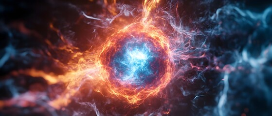 Poster - dramatic and intense visual representation of fusion energy through a plasma reactor showcasing the 
