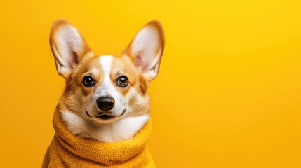 Corgi in costume on bright background