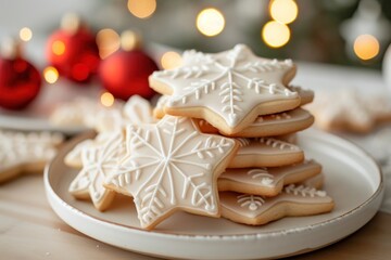 Canvas Print - Christmas royal icing cookies gingerbread dessert plate.