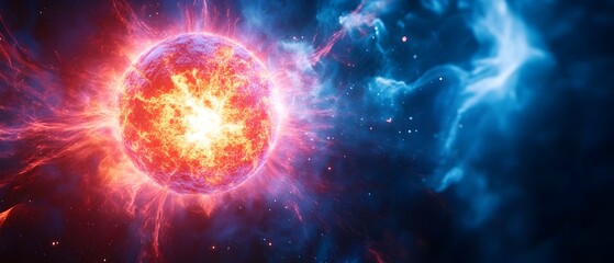 Poster - visualizing the behavior of neutrons during a hydrogen fusion reaction photographic concept of a cos