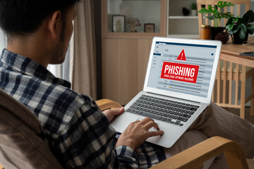 Poster - cyber security software show alert of cyber attack for protection snugly. danger from virus, phishin