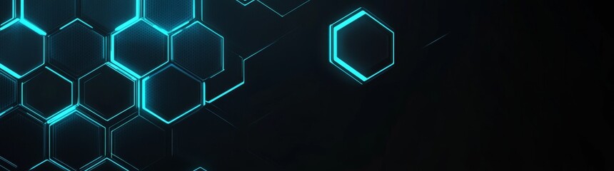 Poster - An hexagon shape transparent background with a circle hud connected by a circuit line