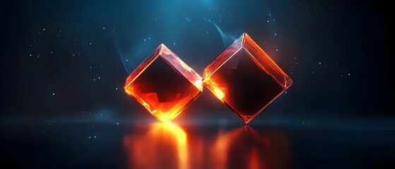 Poster - Abstract futuristic design featuring glowing floating geometric shapes in a dark ethereal space  This dynamic tech inspired visual is perfect for cutting edge modern and innovative applications