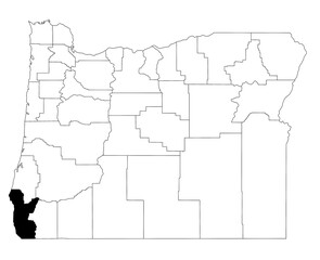  Map of curry County in Oregon state on white background. single County map highlighted by black colour on Oregon map. UNITED STATES, US