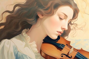 Sticker - Painting violin music art.