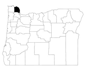  Map of Columbia County in Oregon state on white background. single County map highlighted by black colour on Oregon map. UNITED STATES, US