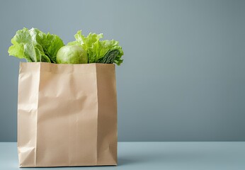 Sticker - Paper bag filled with fresh produce on a blue background.