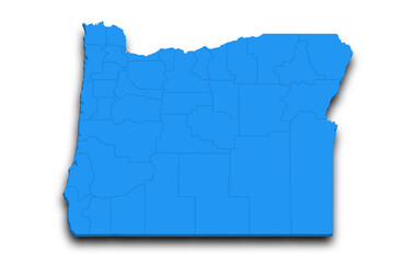 3d Map of Oregon state with color. United State of America, US, United State