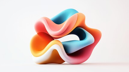 Poster - Abstract colorful flowy sculpture with smooth curves and a mix of red, orange, pink, blue, and white hues on a plain white background.