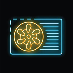 Poster - Brightly glowing neon air conditioner icon on a dark background, perfect for representing concepts of summer and cooling down