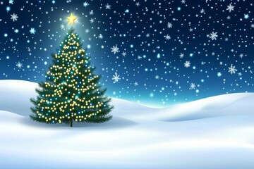 Wall Mural - A winter and Christmas tree marketing background, with christmas ornaments and presents, and a feeling of snow.