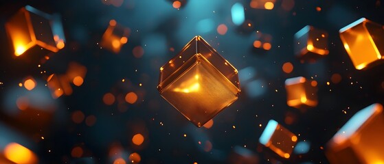 Poster - glowing abstract geometric shapes floating in a dark futuristic space creative cutting edge digital 