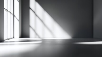 Poster - A minimalist room with light streaming through large windows, creating shadows on the floor.