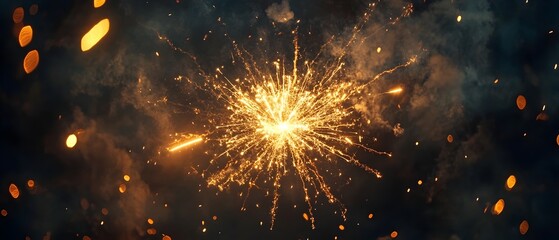 Poster - magnificent golden fireworks bursting in the vibrant night sky creating a dazzling display of light 
