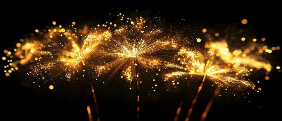 Poster - Dazzling display of golden fireworks bursting against a dark night sky symbolizing festive joy  The vibrant explosions of light create a stunning and dynamic visual spectacle