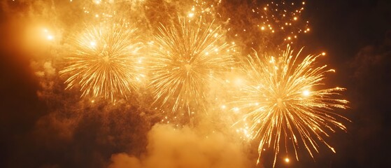 Poster - magnificent golden fireworks bursting in the night sky creating a spectacular display of light and c