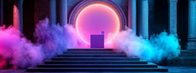 Poster - The podium hologram light blue hud of modern 3d futuristic data concept neon VR fi abstract cyber concept.