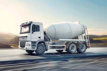 Sticker - Blank white cement mixer mockup vehicle transportation truck.