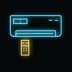 Poster - Neon icon of an air conditioner hanging on the wall with its remote control