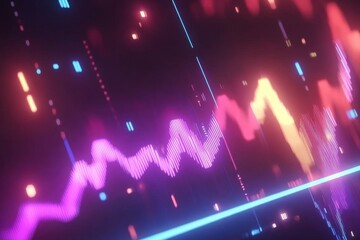 Poster - A vivid neon red diagram featuring colorful lines and statistics, perfect for illustrating data visualization concepts or financial reports.