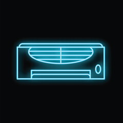 Poster - Blue neon air conditioner glowing on a black background