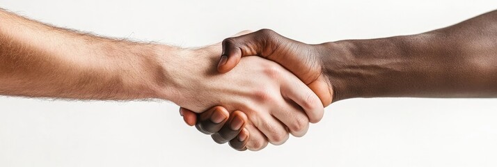 Close-Up of a White and Black Man Handshake on White Background