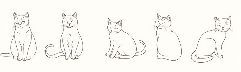  Cat continuous line one animal outline illustration drawing art pet. Cat continuous line draw logo sketch black two face abstract cute profile silhouette white contour simple linear design kitten. 