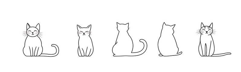  Cat continuous line one animal outline illustration drawing art pet. Cat continuous line draw logo sketch black two face abstract cute profile silhouette white contour simple linear design kitten. 