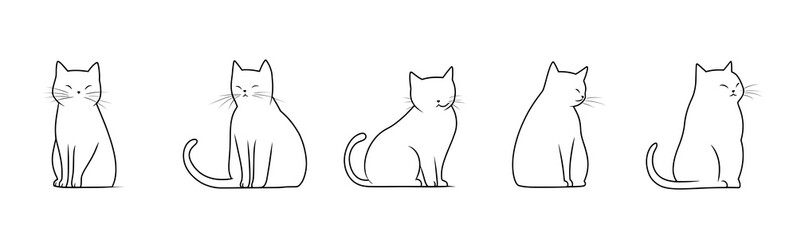  Cat continuous line one animal outline illustration drawing art pet. Cat continuous line draw logo sketch black two face abstract cute profile silhouette white contour simple linear design kitten. 