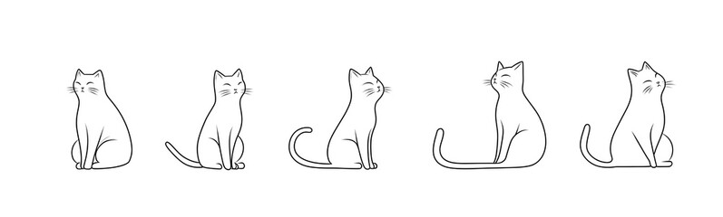  Cat continuous line one animal outline illustration drawing art pet. Cat continuous line draw logo sketch black two face abstract cute profile silhouette white contour simple linear design kitten. 