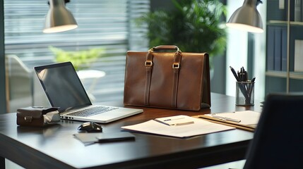 Modern Workspace With Laptop Computer And Professional Office Accessories On Desk