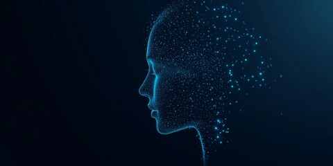 Poster - A stunning and futuristic silhouette depicting a human head crafted from glowing particles set against a dark backdrop