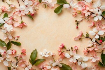 Canvas Print - Composition of fresh flowers on a pastel beige background. Autumn, fall concept. Flat lay, top view, copy space.