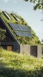 © Kitta Studio - Sustainable home featuring solar panels and greenery, blending modern architecture with nature for eco-friendly living.