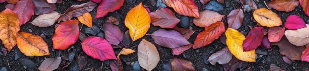 Wall Mural - An autumnal background pattern made up of vibrant fallen leaves, displaying the colors of the season.