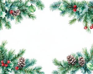 Sticker - A modern Christmas banner in watercolor with green pine branches and space for text.