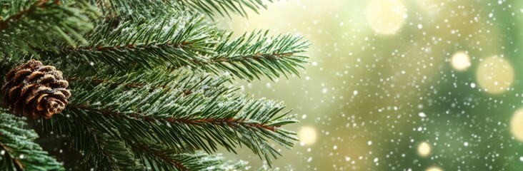 Canvas Print - Branches of a green fir tree in close-up. Christmas and winter theme.