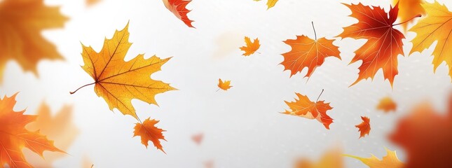 Wall Mural - An autumn frame with colorful leaves and raindrops on a transparent background.